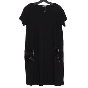 NWT Milan Kiss Womens Dress Short Sleeve T Shirt Sequin Pockets Black Small FG